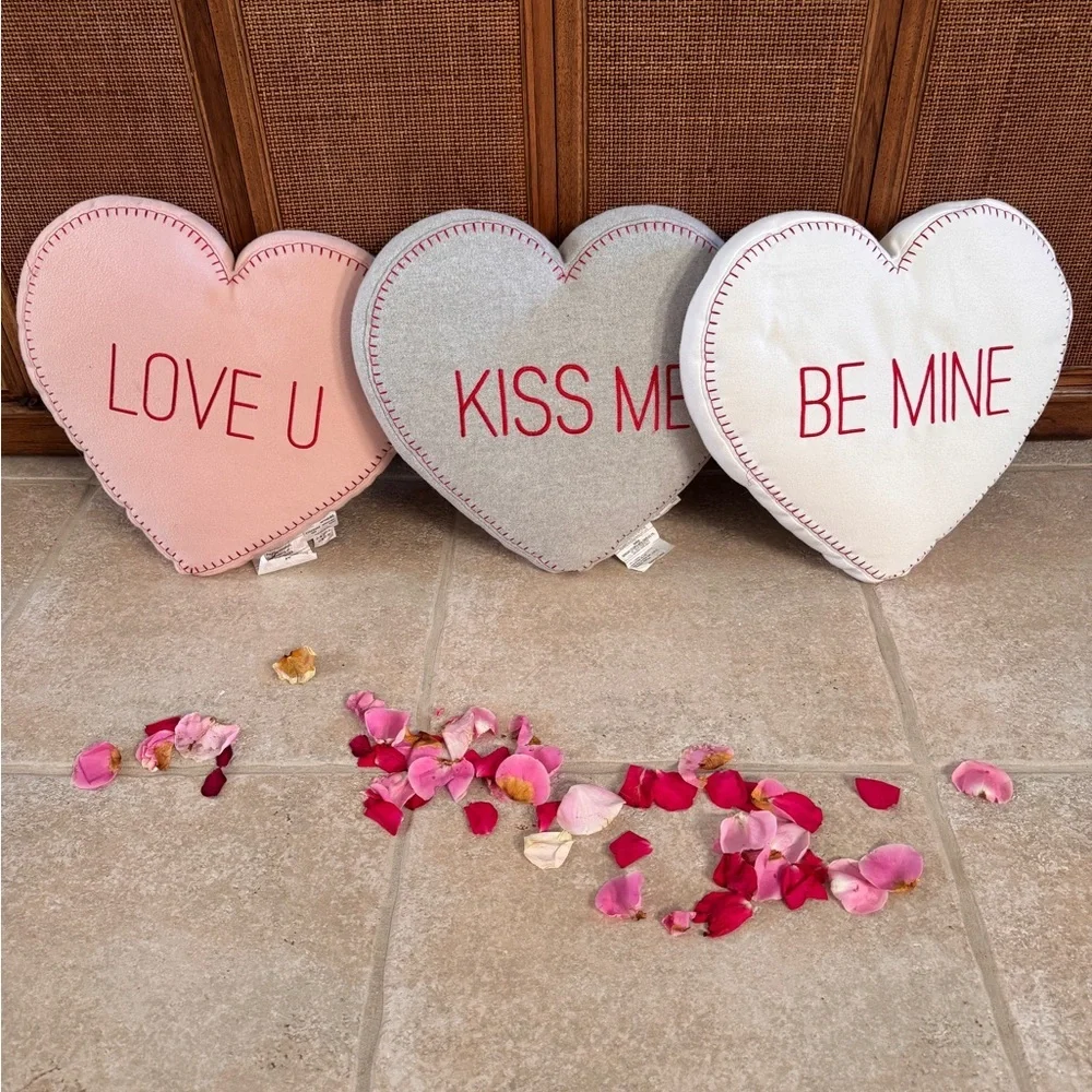 Valentine Candy Heart Shaped Love U Be Mine Kiss Me Message Novelty Pillow Set